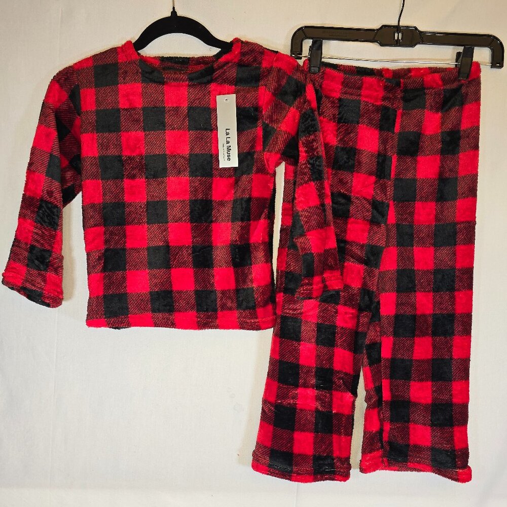 Kids Red and Black Checkered Fleece Pajama set